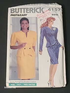 Vtg 1989 Butterick 4157 Double Breasted Top Tapered Skirt 6-8-10 cut Pattern